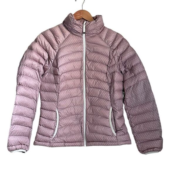 PrAna Lyra Women M Pink Dot Down Jacket Packable Puffer Water Resistant Travel - Picture 1 of 11